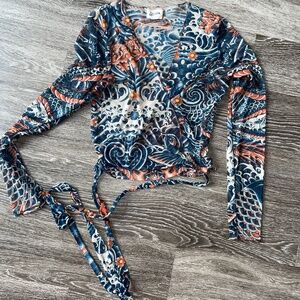 Jean Paul Gaultier for Target SMALL Mesh Tie Top semi sheer tattoo graphic art